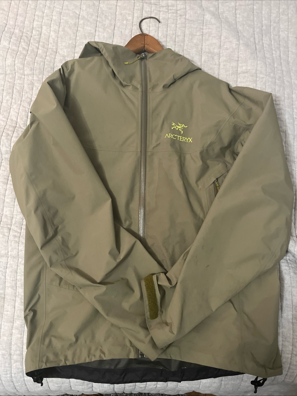 Arc'teryx Olive Hooded Rain Jacket with Lime Logo